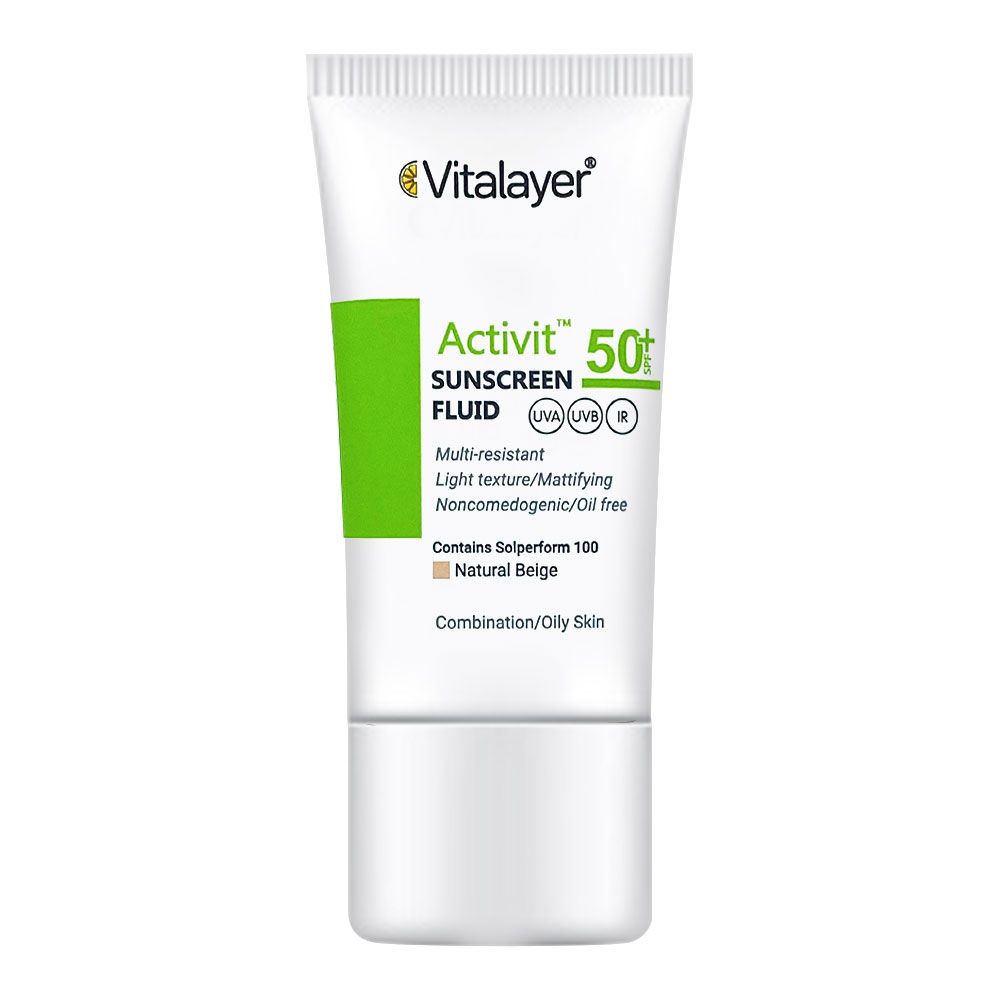 Vitalayer Activit Sunscreen Fluid SPF 50 - Natural Beige فلوئید ضد آفتاب رنگی SPF 50 اکتیویت ویتالیر
