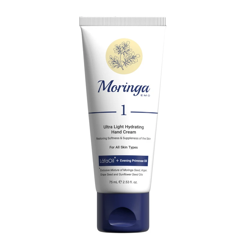 Moringa Emo Ultra Light Hydrating Hand Cream 1 75ml کرم دست فوق سبک مورینگا امو ۱ انواع پوست ۷۵میل