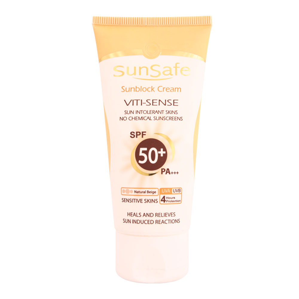 SunSafe VITI-SENSE Sunblock Cream SPF 50 کرم ضد آفتاب فیزیکال پوست حساس SPF 50 سان سیف