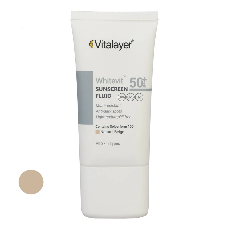 Vitalayer Whitevit Natural Beige Sunscreen Fluid SPF 50 فلوئید ضد آفتاب رنگی SPF 50 وایت ویت ویتالیر