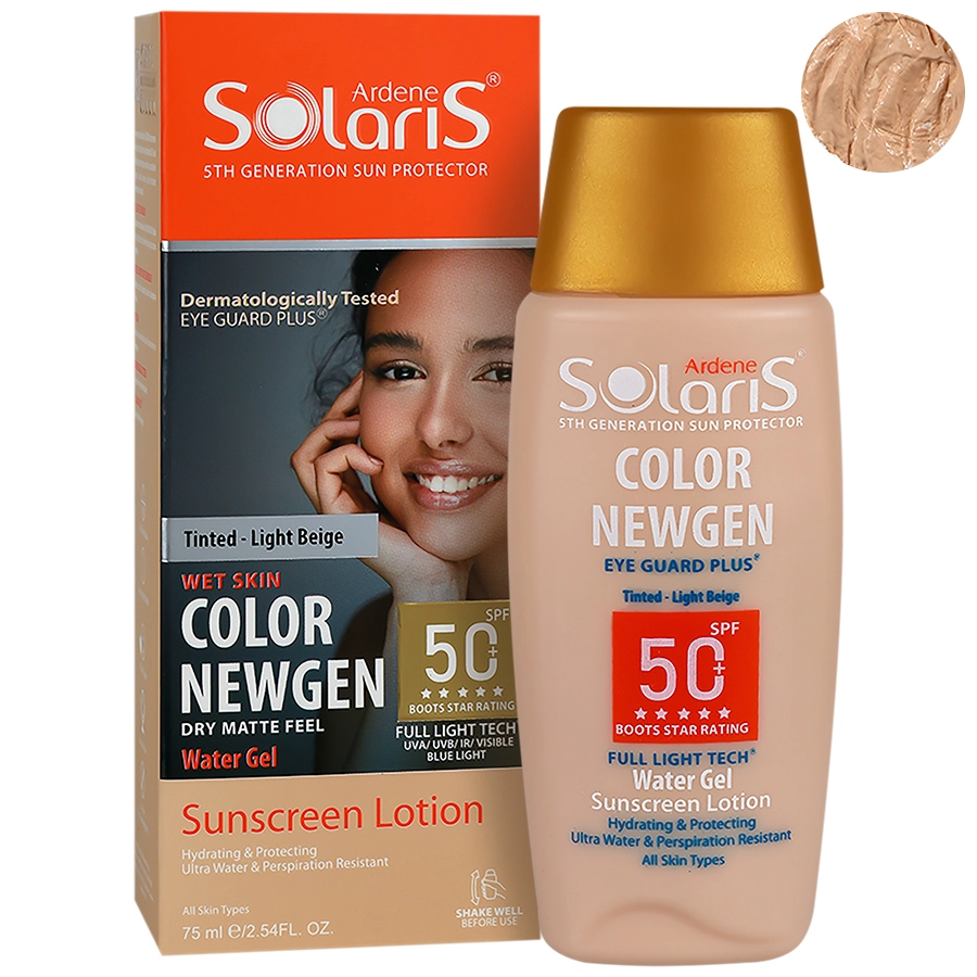 Ardene Solaris Water Gel Sunscreen Lotion SPF50+ Tinted - Light Beige لوسیون آبی ضد آفتاب بژ روشن فاقد چربی SPF 50 آردن سولاریس
